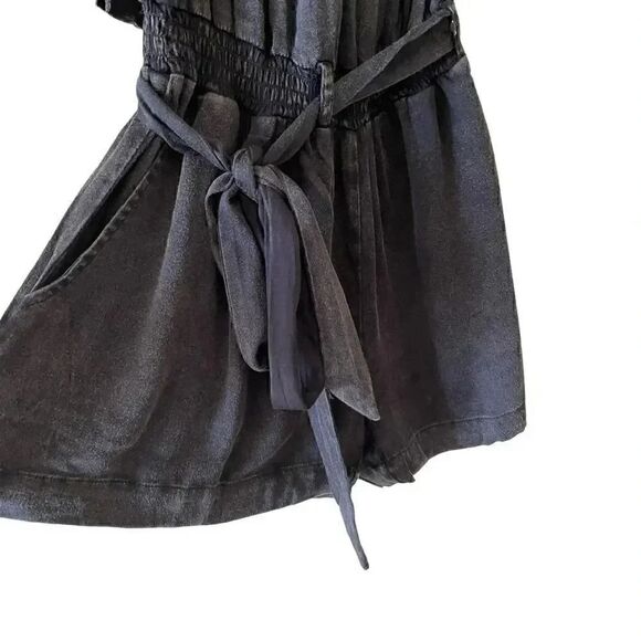 Chaser Black Short Romper Drawstring Elastic Waist Boho Minimalist Dress M - Picture 6 of 10